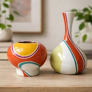 Jill Rosenwald Magenta Studio Art Glass Vase Set Colorful Modern Pair